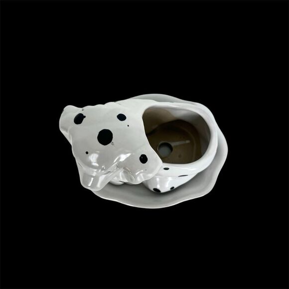 Vintage Ceramic Dalmatian Dog Puppy Planter, White with Black Spots Plant Pot - Picture 3 of 7